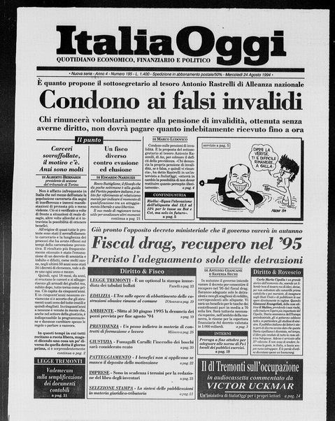 Italia oggi : quotidiano di economia finanza e politica